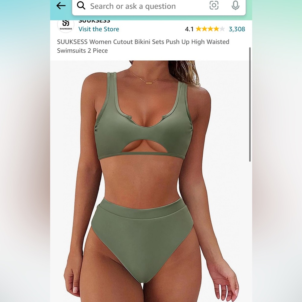 SUUKSESS Women Cutout Bikini Sets High Waisted Swimsuits 2 Piece Army Green 8-10